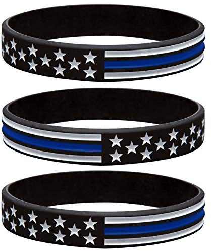 Sainstone Thin Blue Line American Flag Police Bracelet – Blue Lives Matter Silicone Rubber Band Set – Support Law Enforcement for Policeman's Prayer Gifts for Police Officers Cops