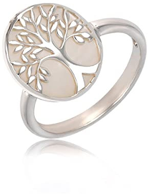 Aden - Bague Nacre Blanche naturelle Symbole Arbre de vie Sertie Argent 925-50