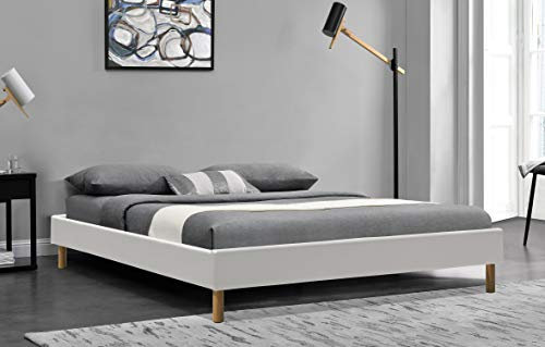 King of Dreams Gregory - Solide et Confortable Sommier Tapissier Blanc + Pieds en 20 cm pour Matelas en 140x190-2 x 13 Lattes - Montage Rapide et Facile - revetement PVC Facile d'entretien