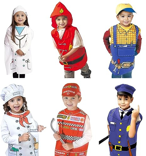 TOPTIE Kids Career Role Play Costumes, 6 Pcs Set Dress Up Outfit for Boys and Girls 3-8 Years Old, Occupation Pretend Play for Halloween, Dressing Up, Christmas
