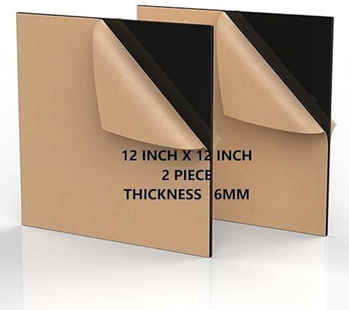 Láminas de plástico acrílico láminas de policarbonato metacrilato Lámina de plexiglás - Placa 6mm 1/4 Tamaño 305 mm x 305 mm 12 pulgadas X 12 pulgadas (2 unidades) Negro