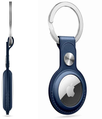 Bot tleBeat,1 étui en cuir synthétique pour Apple AirTags,Porte-clé AirTag,Porte-clés AirTag pour localiser les clés, chien,Couverture pour traceur GPS pour animaux domestiques (bleu)