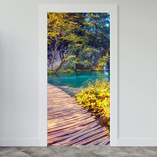 Estika Türtapete selbstklebend - Plitvicer See - 95x205 cm - Einem Bogen Türposter, Natur Landschaft Türaufkleber, Aufkleber PVC Folie, Klebefolie für türen, Tür tattoo, Modern decoration