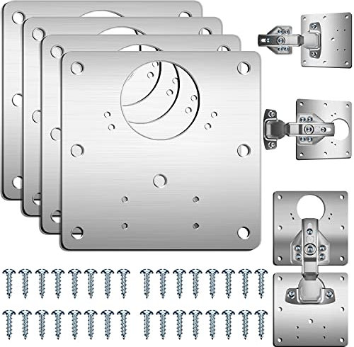 Hinge Repair Plate,4PCS Cabinet Hinge Repair Plate with Customized Screws,Stainless Steel Kitchen Cupboard Door Hinge Repair Brackets with Holes