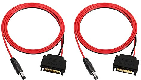 QIANRENON 5.5mm*2.5mm à SATA câble Adaptateur 12V DC5.5 * 2.5 mâle à SATA mâle alimentation Câble 15 Pin SATA à DC5525 Extension Câble,pour LED SSD, 1m/3.3ft, 2Pcs