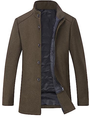 YOUTHUP Herren Wolle Mantel mit Steppweste Regular Fit Winter Wollmantel | Herausnehmbare Steppweste, Stehkragen, Einreiher, Innentaschen, Dicker, Winddicht, Kurzmantel, Freizeit Business Outdoor