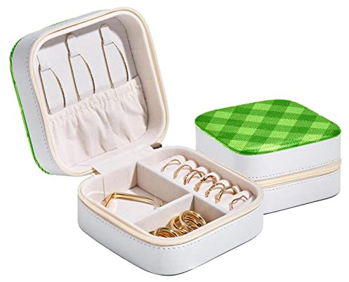 JDEZ Schmuckkästchen Grüne Plaids St. Patrick's Day Muster Travel Jewelry Storage Case Tragbarer Schmuck Organizer mit Reißverschlüssen