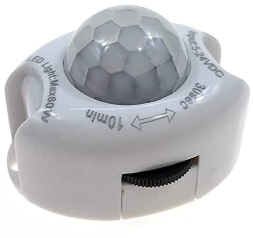 PIR Infrared Motion Sensor Detector DC5-24V on Off Timer Switch Home LED Light Body PIR Motion Sensor Lamp(White)