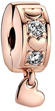 BEEUVIP Clip d'amore oro rosa Charm per bracciali, ciondoli in argento 925, perline per collane, per la festa della mamma, compleanno, regalo di Natale