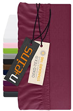 npluseins Spannbettlaken für Topper, 90-100 x 200 cm, Bordeaux | Jersey, hautfreundlich, für Matratzentopper, Öko-Tex Standard 100, rundum Gummizug, perfekter Sitz, formstabil, atmungsaktiv