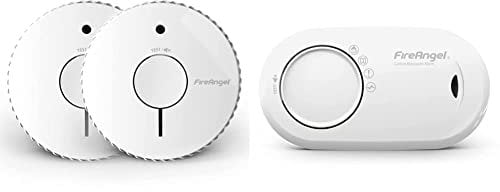 FireAngel Optical Smoke Alarm with 5 Year Replaceable Batteries, FA6615-R-T2 (ST-625 replacement, new gen) - Twin Pack & FA3820 10 Year Sealed Battery Alarm Carbon Monoxide, Clear
