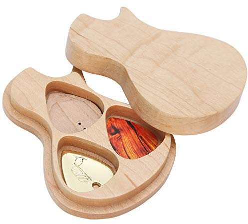 Gitarren-Plektrumkoffer mit 3 Plektren, Gitarren-Plektrum-Deko-Koffer in Form einer Original-Holzgitarre, Gitarristen- Musikinstrumenten-Zubehör