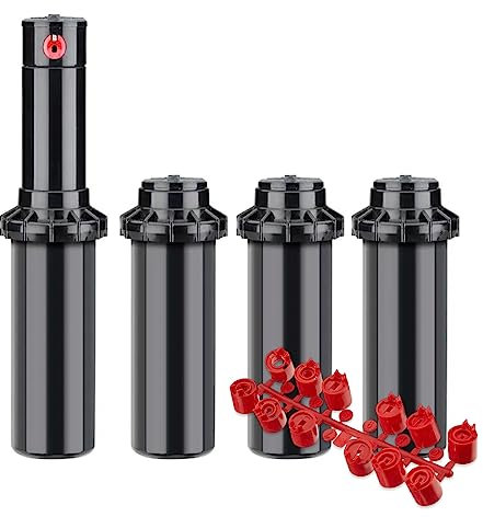 [Pack 4] Aspersor Hunter PGP-Adj: Alcance de 6,40 a 15,80 Metros, Rosca 3/4. Ajuste preciso del ángulo de riego - Toberas Incluidas. Aspersor de riego césped emergente PGP-Adj