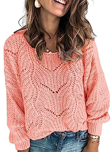 Dokotoo Damen Strickpullover Elegant Rundhals Pullover Herbst Winter Einfarbiger Pulli Oberteil Sweater S-2XL
