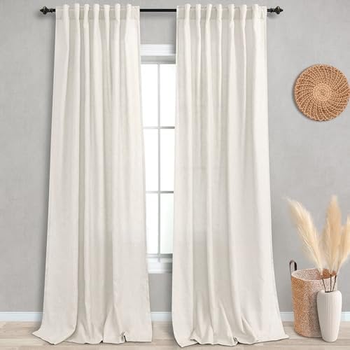 Tende in lino da 330 cm per soggiorno, extra lunghe, set di 2 pannelli, stile bohémien, in tessuto a goccia di lino, semi velate, filtrano la luce, grandi tende per finestre per camera familiare,