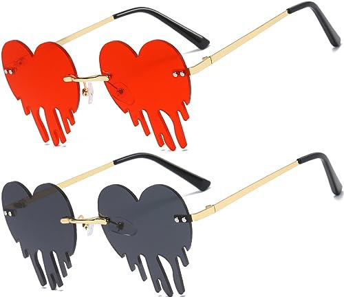 Musivon Rave Herz Sonnenbrille(2 Packungen)- Festival Brille fur Damen Herren