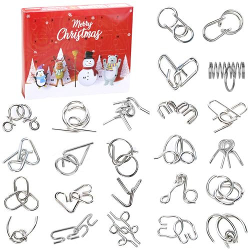 Adventskalender 2024 Kinder Weihnachtskalender Geschenke 24 Stück Metallpuzzle Knobelspiele Metall IQ Puzzles Knobelspiele Geschicklichkeitsspiel für Jungen Mädchen Jugendliche & Erwachsene