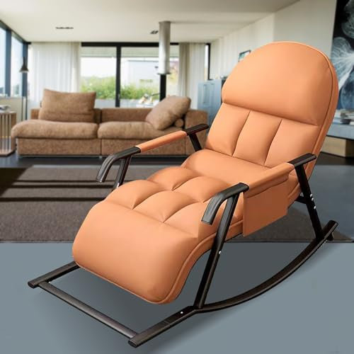 JHYCCDD Garten Schaukelstuhl Schaukelsessel Rocking Chair Outdoor, Relaxliege Wohnzimmer, Mit 5-Fach Verstellung Von Beinen und RüCkenlehne, Stillsessel(Orange)
