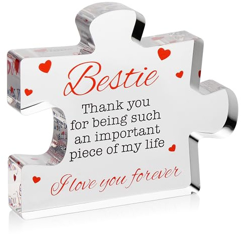 VELENTI Bestie Puzzle - Engraved Acrylic Block Puzzle Friendship Gifts for Women, Men - Modern Personalized - 3.35 x 0.75 x 2.76 inches