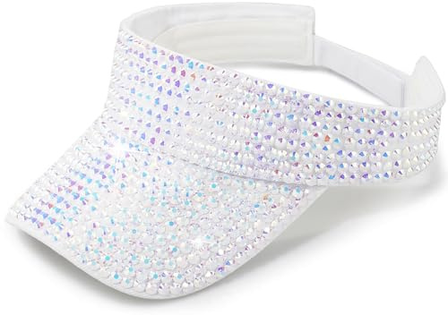 MESU Damen Bling Strass Sport Sonnenblende Hüte Verstellbare Sommer Cap Weiß