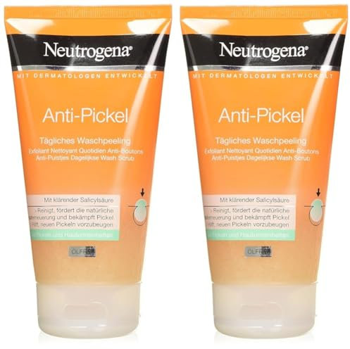 Neutrogena Anti-Pickel Waschpeeling, Exfoliant nettoyant Anti-Boutons Anti-Puistjes Wash scrub, mit Salicylsäure für unreine Haut, ölfrei, 150ml (Packung mit 2)