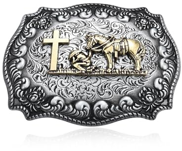 BBOTEN Western-Cowboy-Gebetspferd, Kreuz, religiöse Gürtelschnalle für Männer, Vintage für Ehemann und Jungen, silber, Large