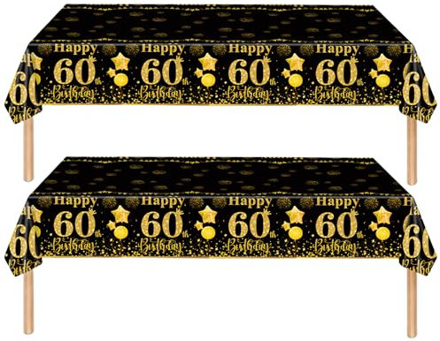 Tischdecke 60. Geburtstag Männer Frauen,2 Stück Papiertischdecke Rolle Schwarze Gold Einmal Tischdecke Party Tischdecken 60. Geburtstag Deko Tischtücher für Erwachsene 60. Geburtstags Tischdekoration