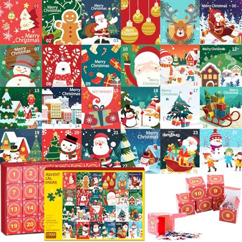 1008 Pieces Jigsaw Advent Calendar 2024, Christmas Jigsaw Puzzles for Adults Teens and Kids, 24 Days 24 Parts Countdown to Christmas Cartoon puzzles, Xmas Jigsaw Puzzles for Home Decoration
