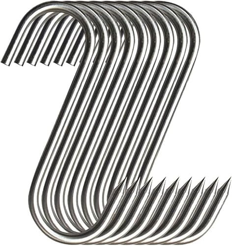 GYUEE Fleischhaken, 10 Stück, Premium-Metzgerhaken, S-förmige Edelstahl-Wandhaken, für Heiß- und Kalträuchern, Edelstahl-Fleischhaken, Hühnerjagd, Räucherrippen (10Pcs 5.9Inch (4.6mm))