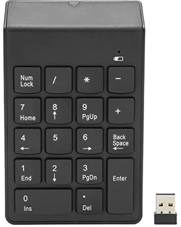 Denash Wireless Number Pad, 18 Keys USB Numeric Keypad with Concave Keys, 2.4G Portable Financial Accounting Numpad Battery Power, for Office Home Use