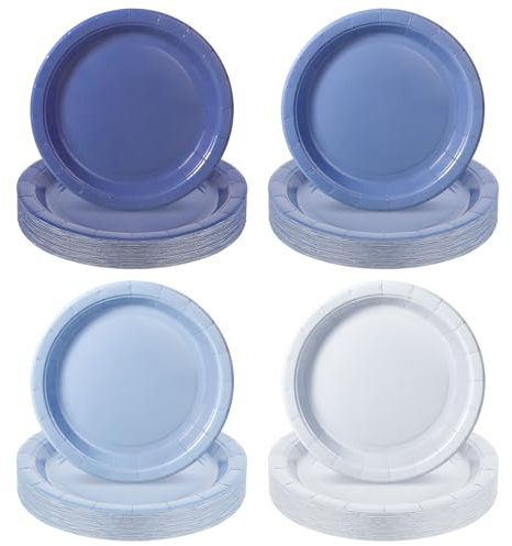 Xiangqu 120 Pcs Dusty Blue Paper Plates,Boy Baby Shower Plate Set 9 inch Gradient Blue Birthday Cake Plates Dessert Plate for Birthday, Baby Shower, Tea Party