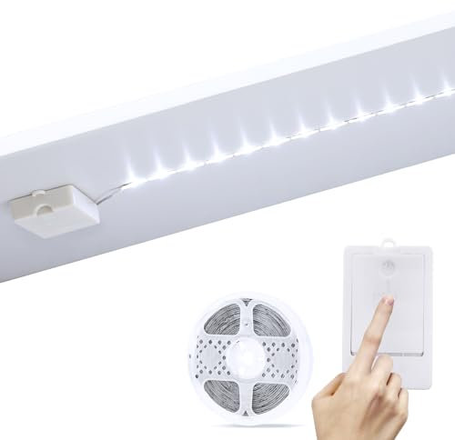 DBFAIRY LED Streifen Batteriebetriebene, 3Meter 90 LED Strip Batterie für unter Küchenschrank Regale Schrank (Weiß)