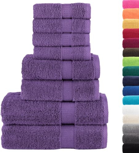 vidaXL Premium Handtuch Set 8-TLG., 4 Gästetücher 2 Handtücher 2 Duschtücher, Badetuch Saunatuch Saugfähig Maschinenwaschbar, Lila 600g/m² 100% Baumwolle