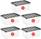 RelianceUK 5 X 7L Plastic Storage Box with Black Lid - Nestable, Stackable, Durable Multi Purpose Clear Containers for Home, Kitchen and Office Tubs (7 Litres / 5 Pack) Plastic Boxes - Made in U.K.
