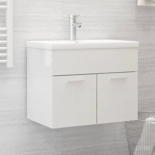 Iiaky Mueble con Lavabo aglomerado Blanco Brillante Muebles D BañO con Lavabo Mueble De BañO Barato Muebles Bajo Lavabo - 3071276