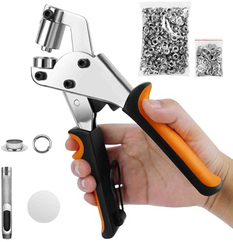 Ösenzange Set mit 500 Rostfreien Ösen - Ø 10mm, Magnetische Ösenpresse aus Gehärtetem Stahl I Ösenstanze für Stoffe, Planen und Sonnensegeln