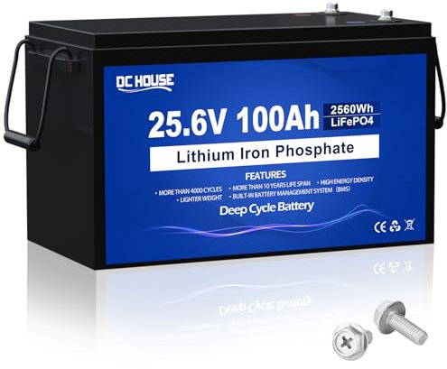 Batterie au lithium DCHOUSE 24V 100Ah LiFePO4, rechargeable avec plus de 4000 cycles profonds et protection BMS pour système solaire, camping-car, bateau, maison