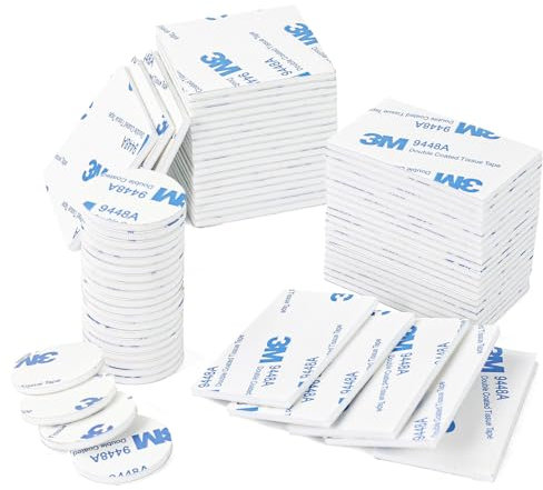 Molkor Doppelseitiges Klebeband,Klebepads Doppelseitiges Extra Stark,70 Stück Doppelseitiges Schaumstoff Pads,Schwarzes Selbstklebendes Klebeband Inklusive Quadratisch Rund und Rechteckig (Weiß)