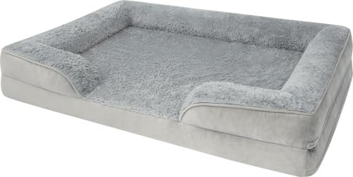 Ergonomisches Hundebett für große, mittlere und kleine Hunde - Ortopädisches Hundekissen - Hundecouch mit hohem Rand Farbe Grau Größe 80 cm x 120 cm x 20 cm