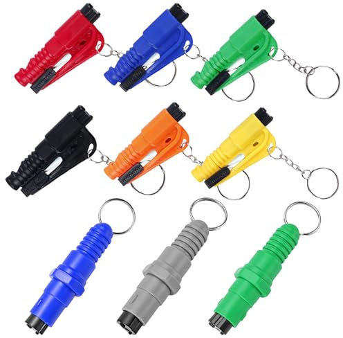 WANDGU Outil De Secours: Ensemble De 9 Marteaux De Sécurité Automobile, Brise-Vitre, Outil D'évasion d'urgence, pour Accidents De Voiture (Noir+Rouge+Bleu+Vert+Jaune+Orange)