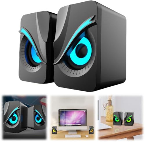 Cymwer Computer Speakers with RGB Lights Mini Desktop Speaker Wired Volume Control Subwoofer Speaker Gaming Speakers for PC Computer Laptop Monitor