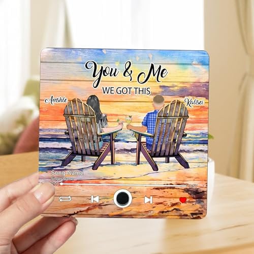Personalised Couple Portrait Music Fridge Magnets Custom Name Built-In Music Player You And Me We Got This Memory Music Refrigerator Magnet Gifts For Music Lovers Family Birthday (style 26)