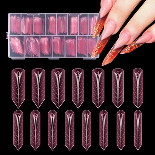 150Pcs Nail Forms for Gel Builder, Full Cover Dual Nail Forms for Polygel Reusable Acrylic False Nail Tips, 15 Sizes Scale for Manicure Extension