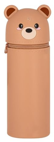 PORUPAEL Astuccio 2 in 1 in morbido silicone, portapenne da tavolo Kawaii, astuccio scolastico in morbido silicone con chiusura a cerniera, in silicone, portapenne con cerniera, H 18,5 cm