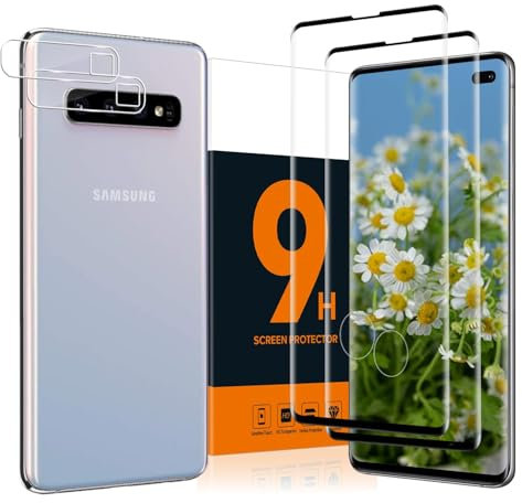 Carantee 2+2 Stück Schutzfolie für Panzerglas für Samsung Galaxy S10 Plus, 3D-Volle Bedeckung Schutzglas, 0,33mm 9H Härte Anti-Kratzen, Ultra-klar Blasenfrei S10 Plus Displayschutzfolie+Kameraschutz
