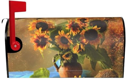 Vase Sunflower Print Mailbox Cover Magnetic Summer Waterproof Mail Wraps Post Letter Box Covers For Outdoor Garden Use 25.5x21 In 21 X 18