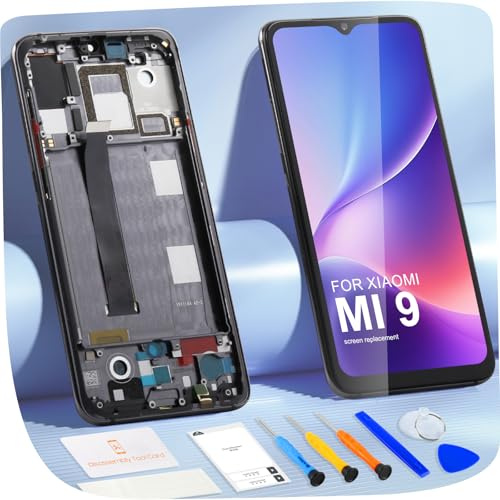 Pantalla LCD para Xiaomi Mi 9 Pantalla de Repuesto para Xiaomi Mi 9 M1902F1G Pantalla LCD Reemplazo Táctil Digitalizador Vidrio Asamblea con Herramientas (Negro con Marco, sin Huellas Digitales)