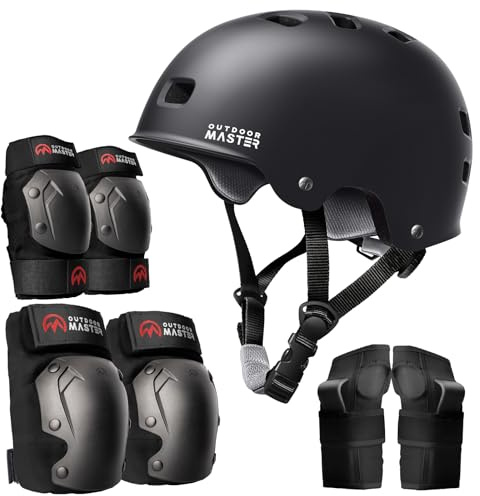 OutdoorMaster Skate Protective Gear Set for Adult & Youth, Skateboard Helmet Knee and Elbow Pads with Wrist Guards for Scooter, Inline Roller Skating, Skateboarding