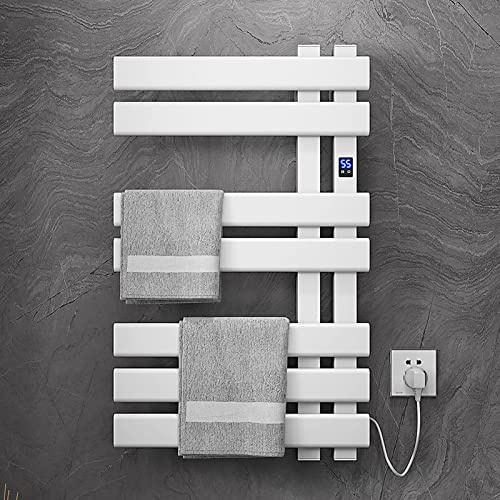 SGKOMN Radiador toallero eléctrico de Escalera para calefacción Central, toallero Plano Blanco Premium, Cromado, Curvo, con Temporizador y termostato de Ambiente., White