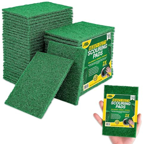 AHG Heavy Duty Scouring Pads 10 Pack (10 x 15 cm) | Green Non-Scratch Kitchen Scrub Pads | Durable Reusable Multipurpose Scourers for Dishes, Pots, Pans, Sinks & More
